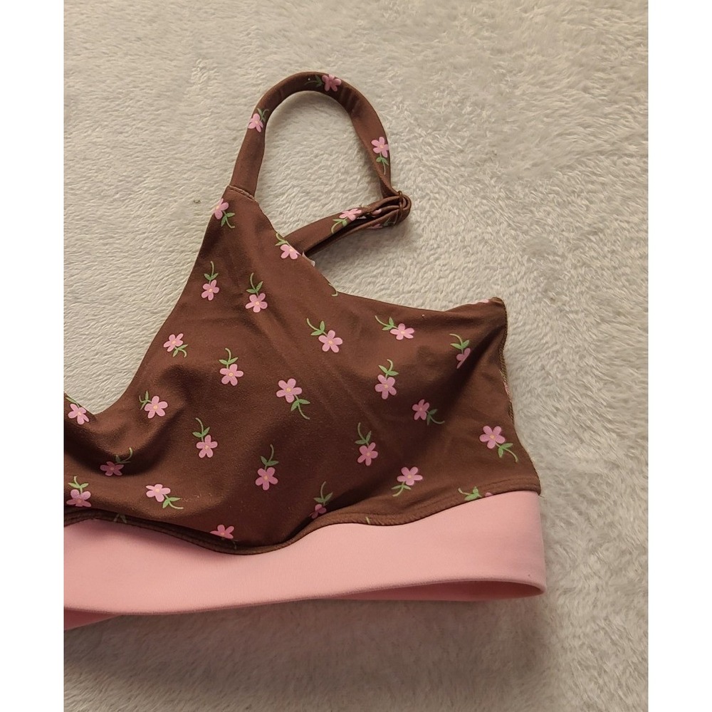 JoyLab Brown Pink Floral V-Neck Sports Bra Crossover Band Adjustable Straps M - Picture 8 of 11